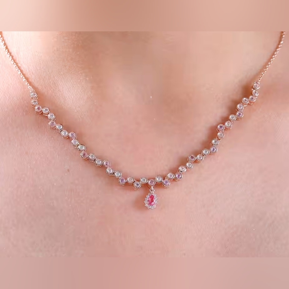 Pink Mahenge Spinel and Mixed Gemstones Necklace Princess Length